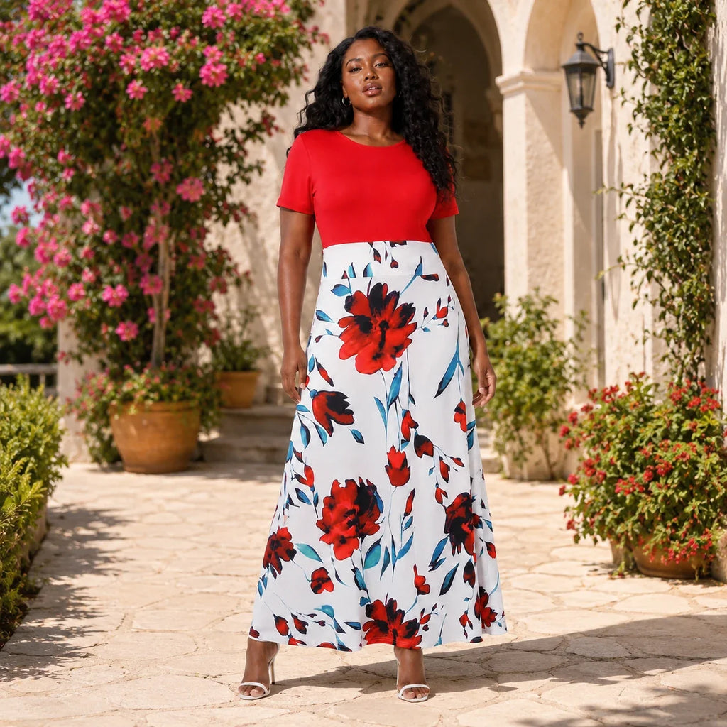 Floral Colorblock Maxi Dress WHD0606403