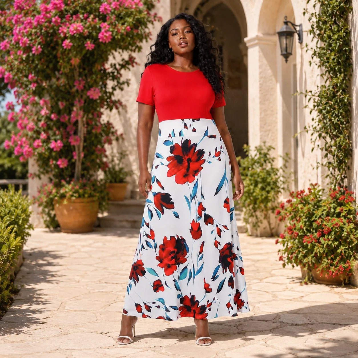 Floral Colorblock Maxi Dress WHD0606403