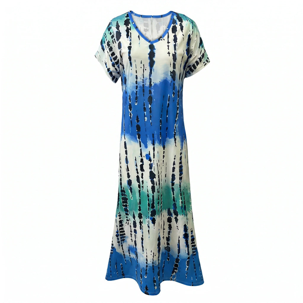 Abstract Print V-Neck Dress WHD0606405