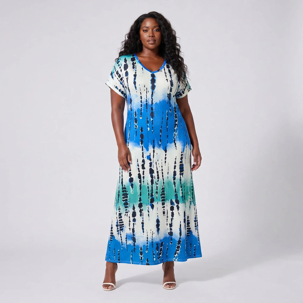 Abstract Print V-Neck Dress WHD0606405