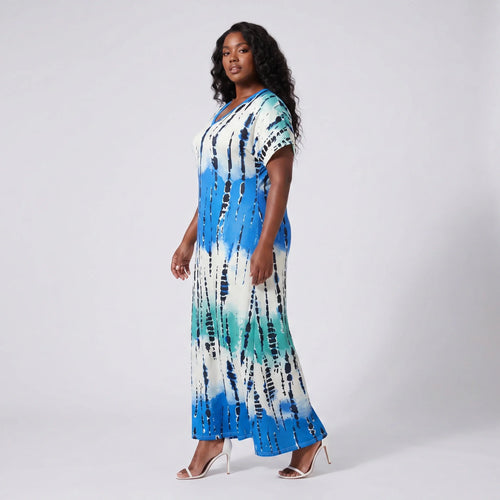 Abstract Print V-Neck Dress WHD0606405
