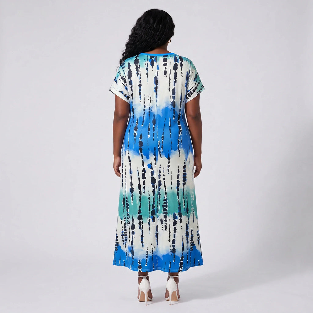 Abstract Print V-Neck Dress WHD0606405