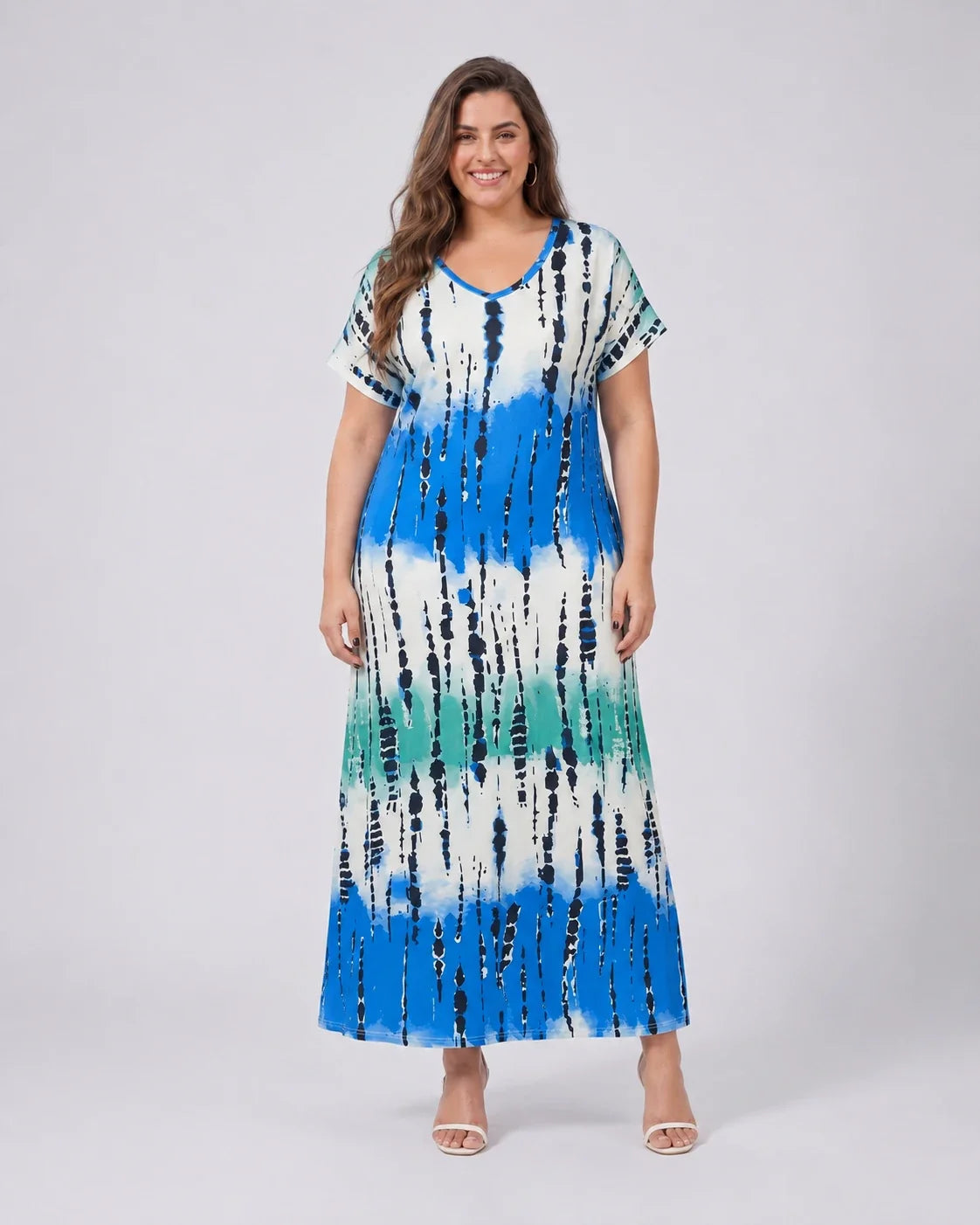 Abstract Print V-Neck Dress WHD0606405