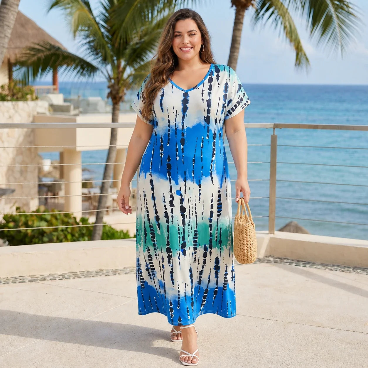 Abstract Print V-Neck Dress WHD0606405