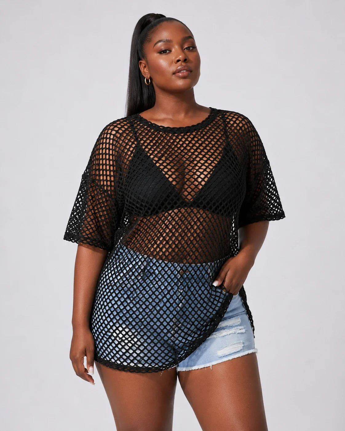 Black Mesh Cover-Up Top WHD0606411