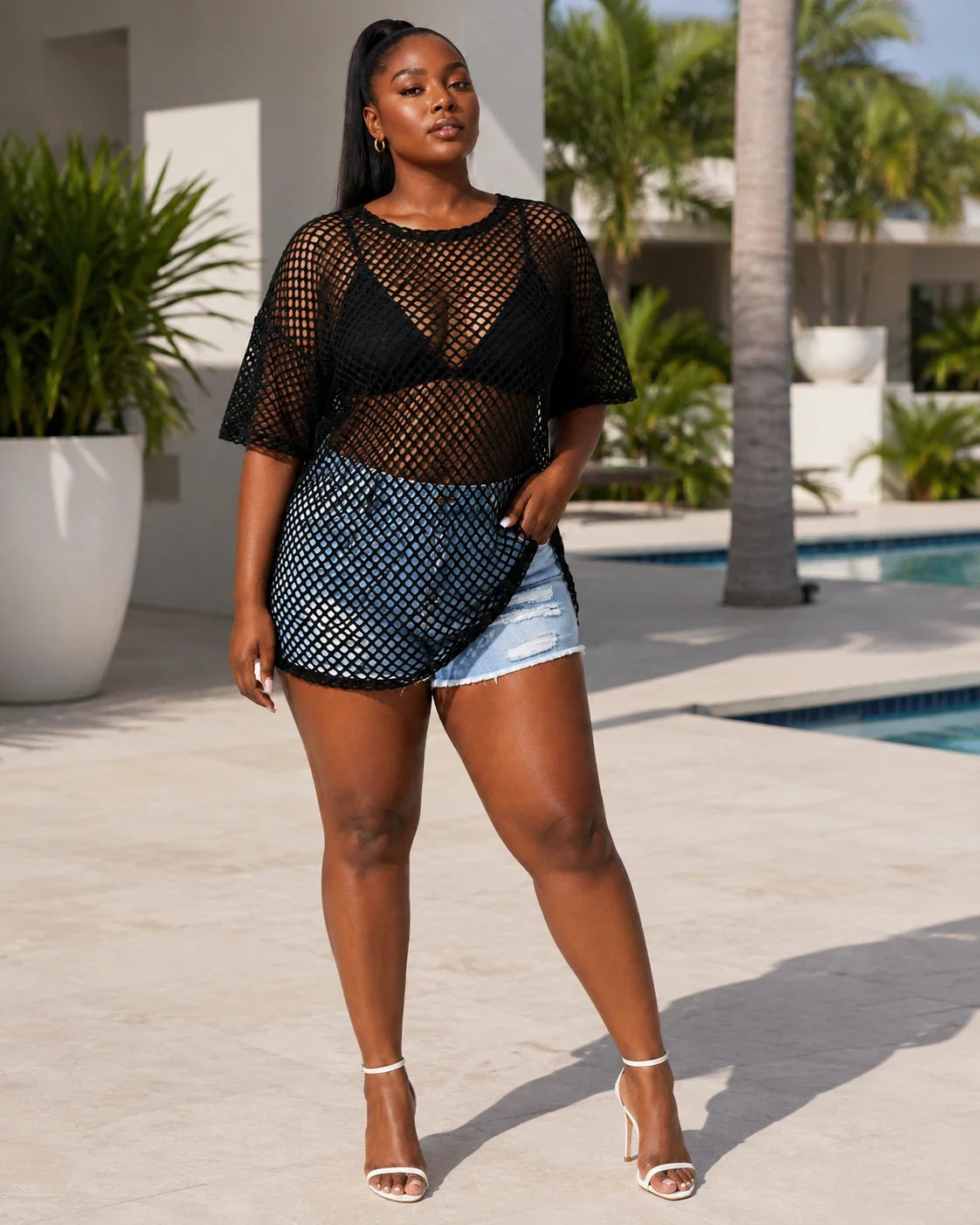 Black Mesh Cover-Up Top WHD0606411
