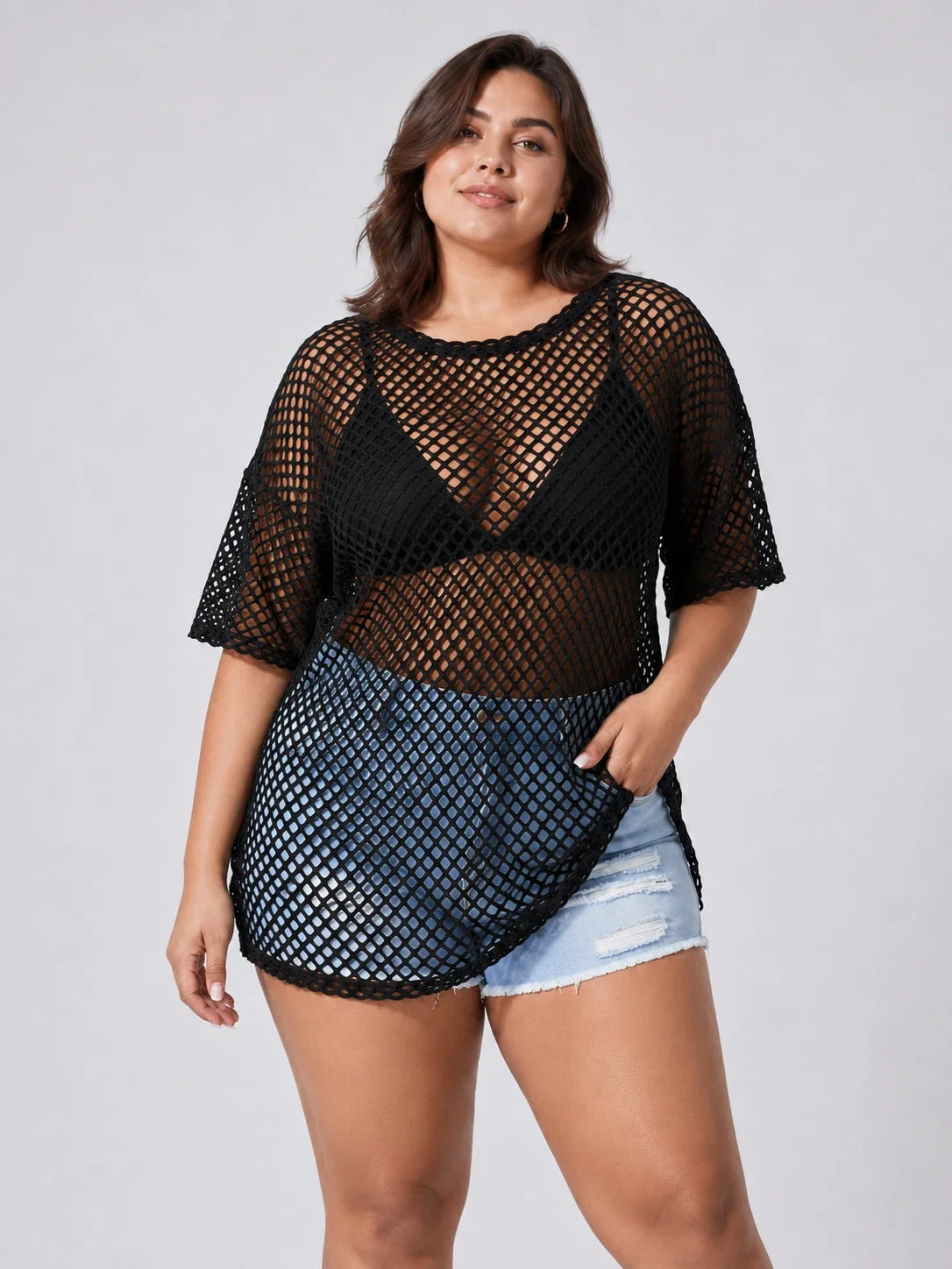 Black Mesh Cover-Up Top WHD0606411