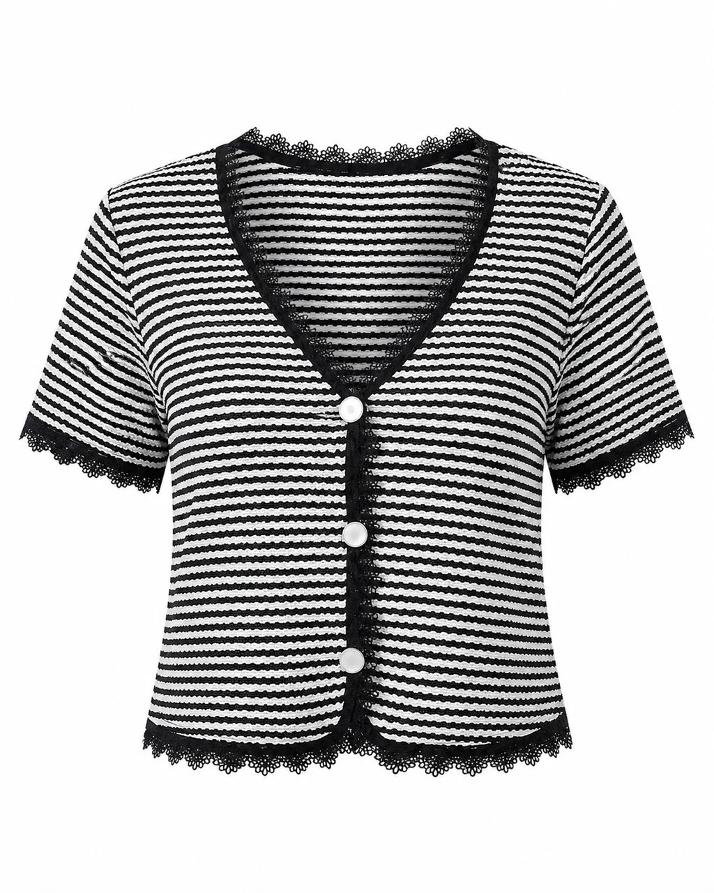 Striped Lace Trim Knit Top WHD0606413