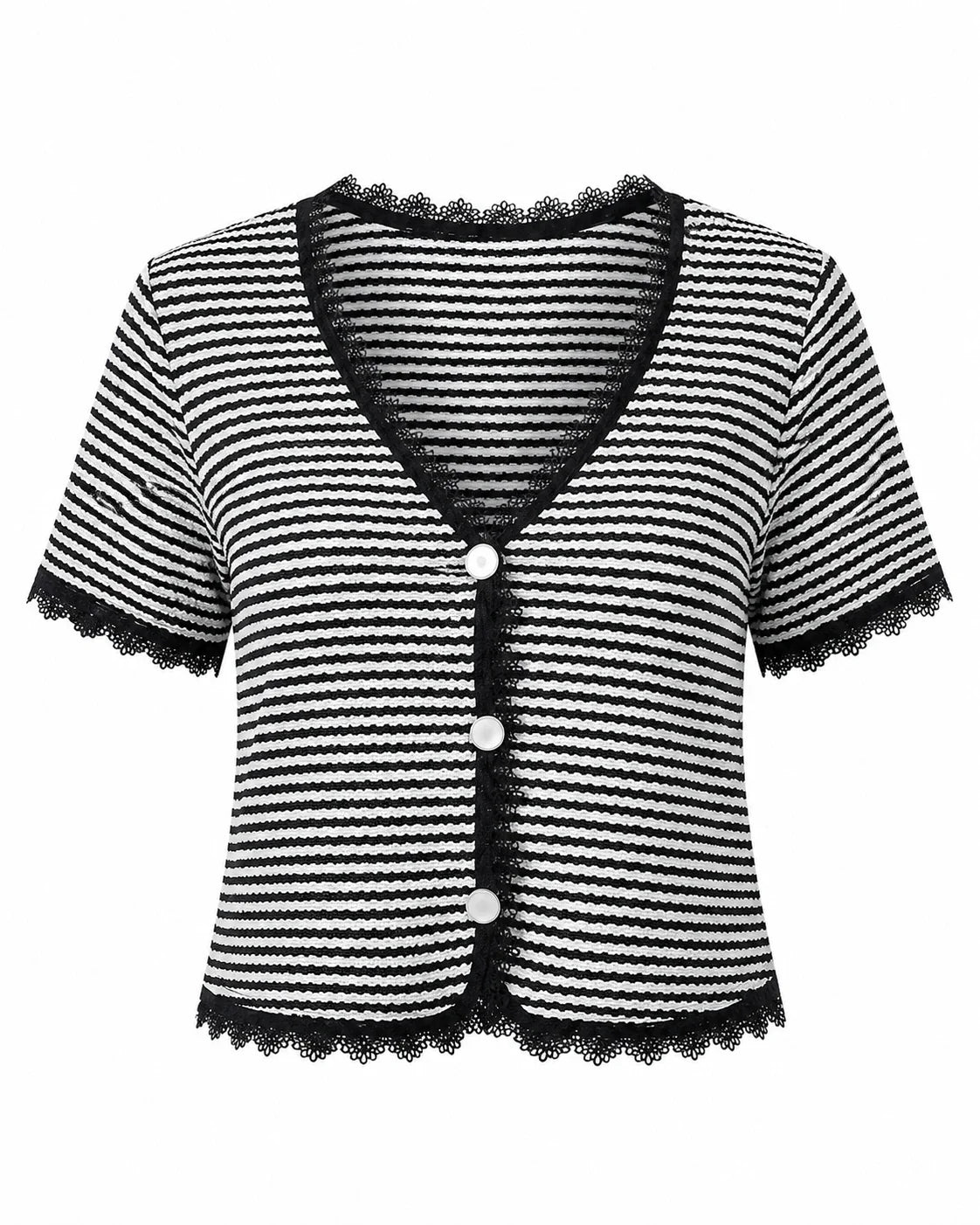 Striped Lace Trim Knit Top WHD0606413