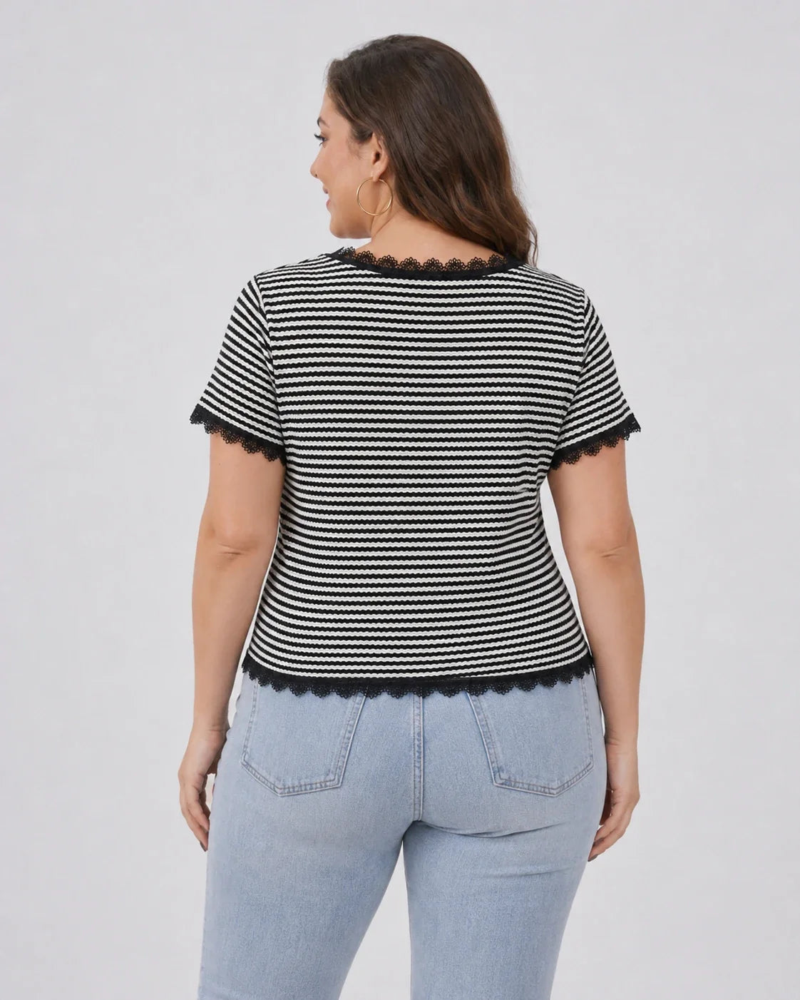 Striped Lace Trim Knit Top WHD0606413
