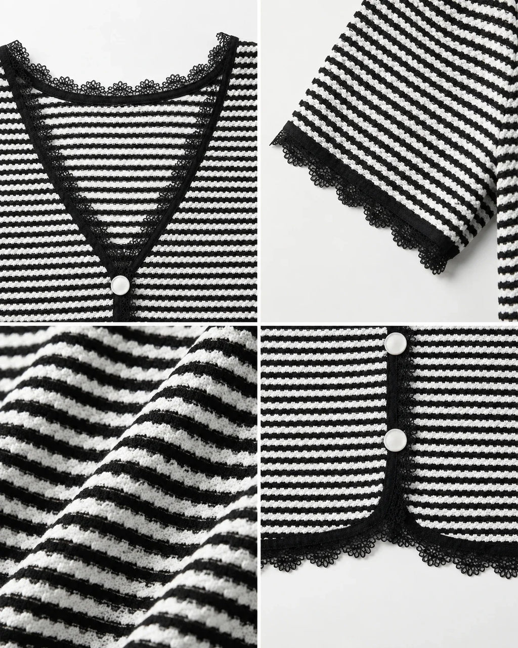 Striped Lace Trim Knit Top WHD0606413