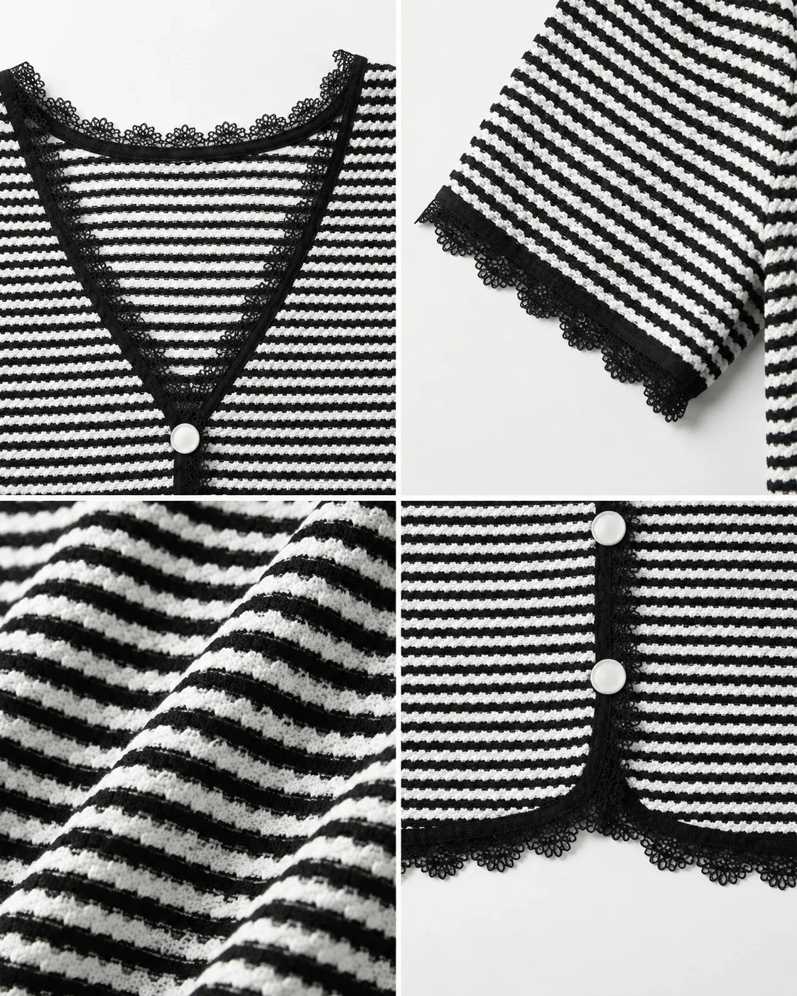 Striped Lace Trim Knit Top WHD0606413