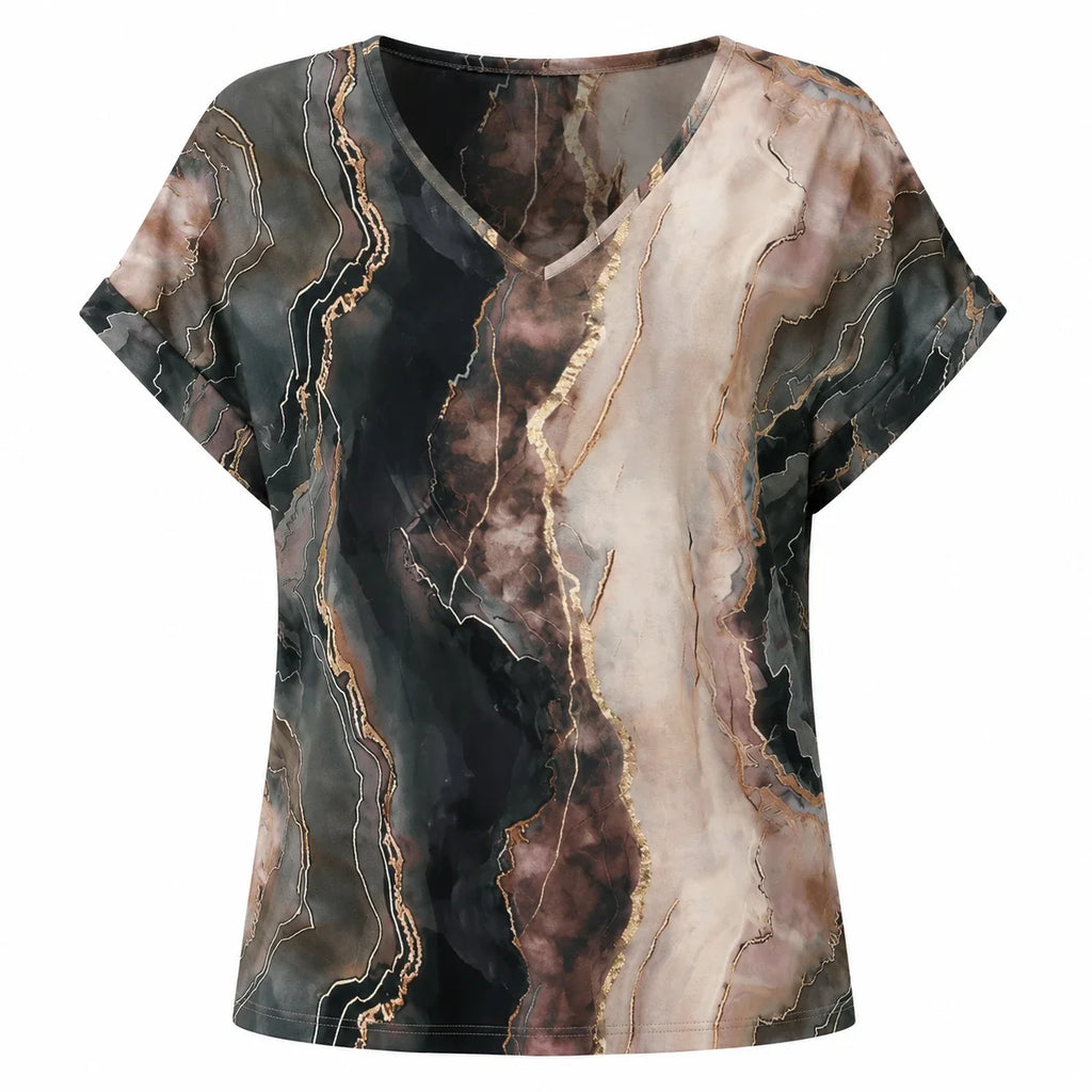 Marble Print V-Neck Tee WHD0606414