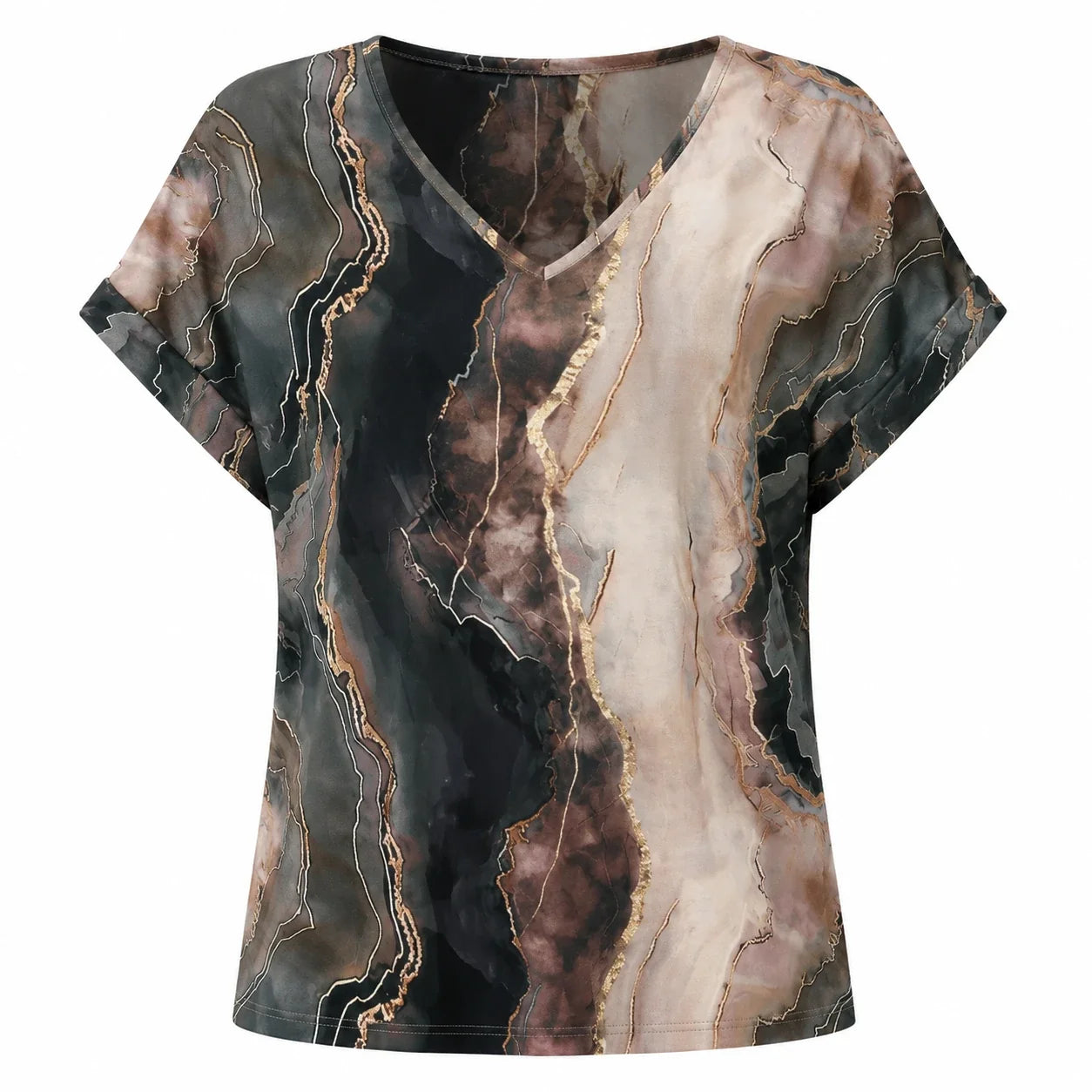 Marble Print V-Neck Tee WHD0606414
