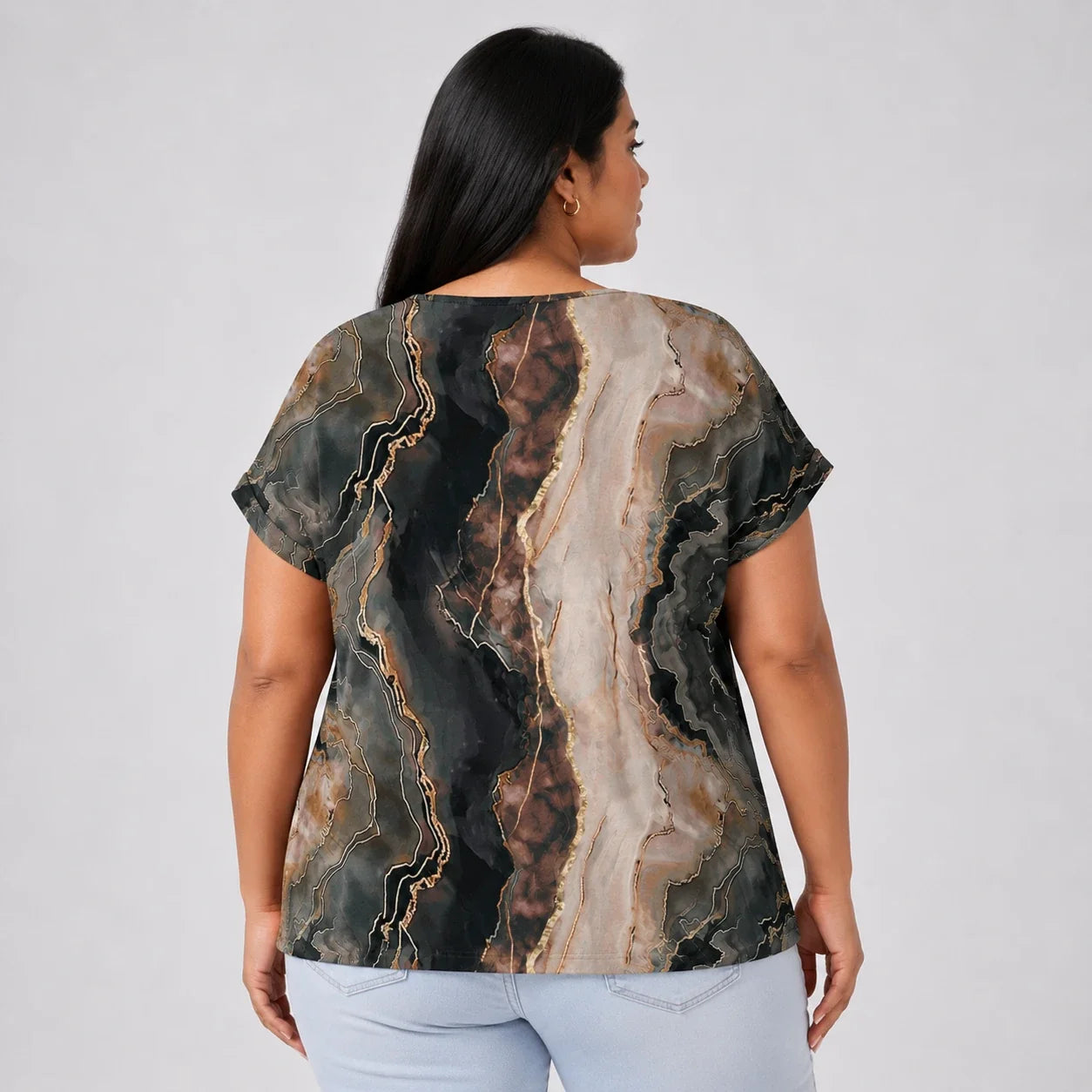Marble Print V-Neck Tee WHD0606414