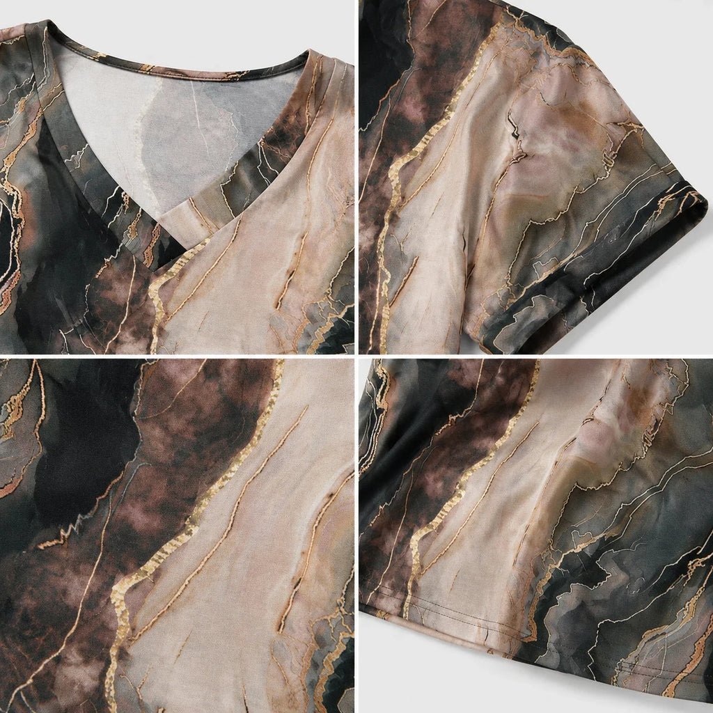 Marble Print V-Neck Tee WHD0606414