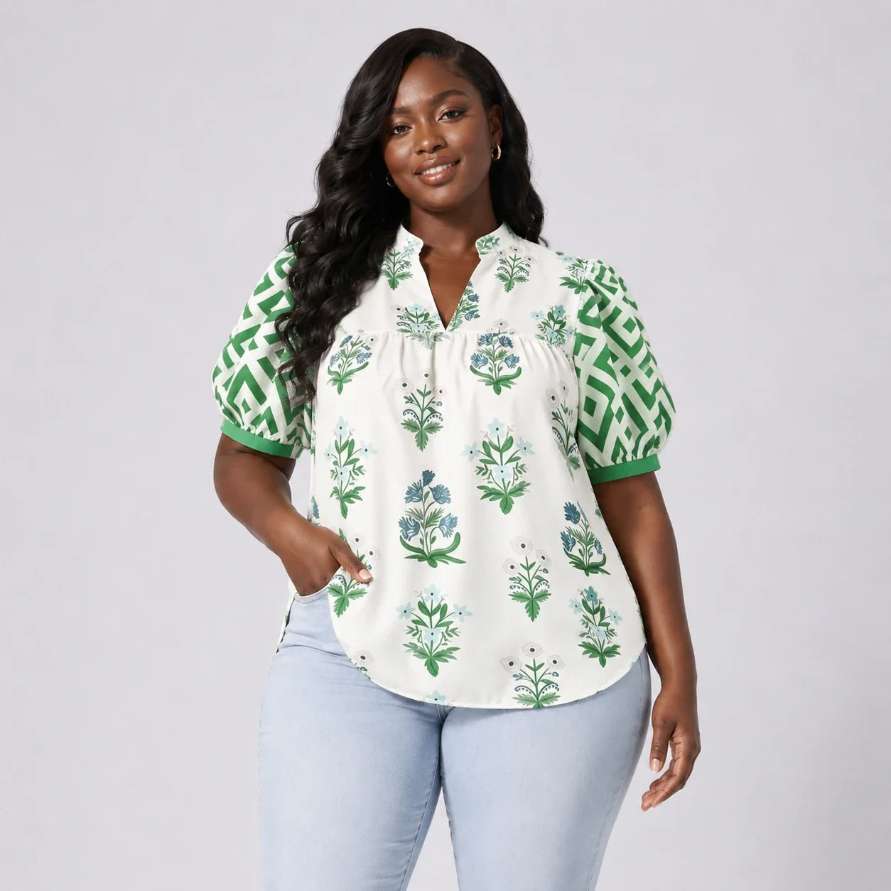 Botanical Puff Sleeve Blouse WHD0606415