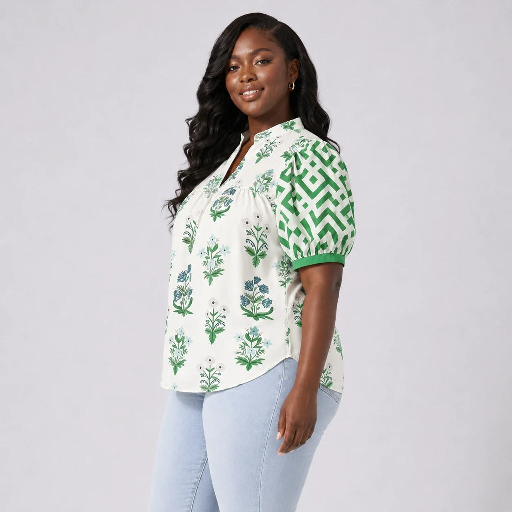Botanical Puff Sleeve Blouse WHD0606415
