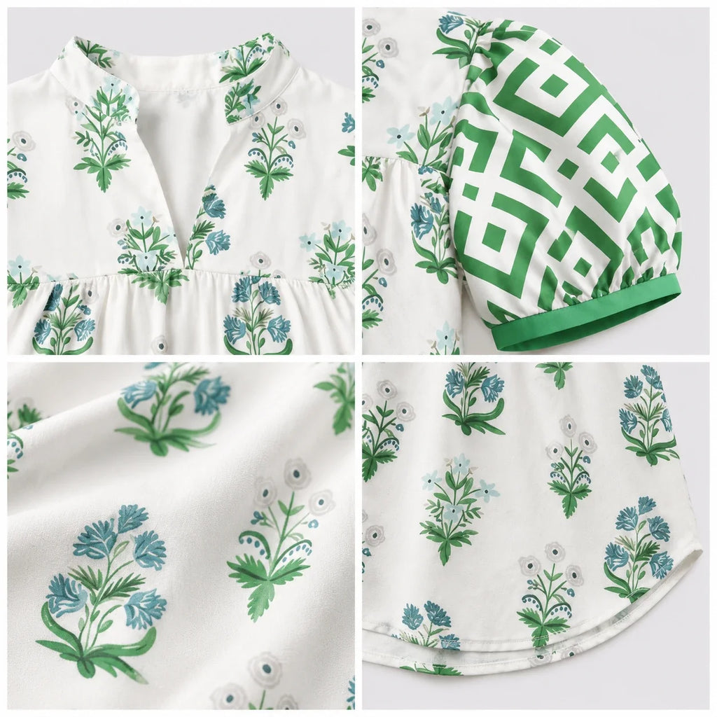 Botanical Puff Sleeve Blouse WHD0606415