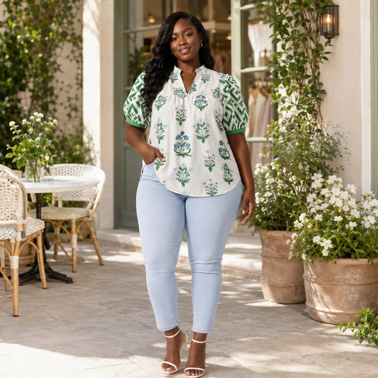 Botanical Puff Sleeve Blouse WHD0606415