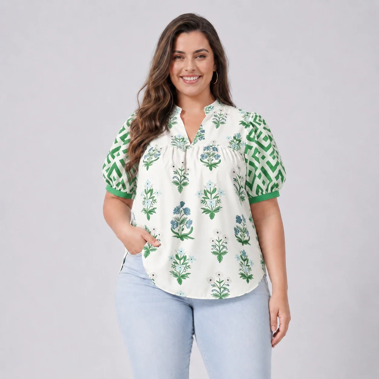 Botanical Puff Sleeve Blouse WHD0606415