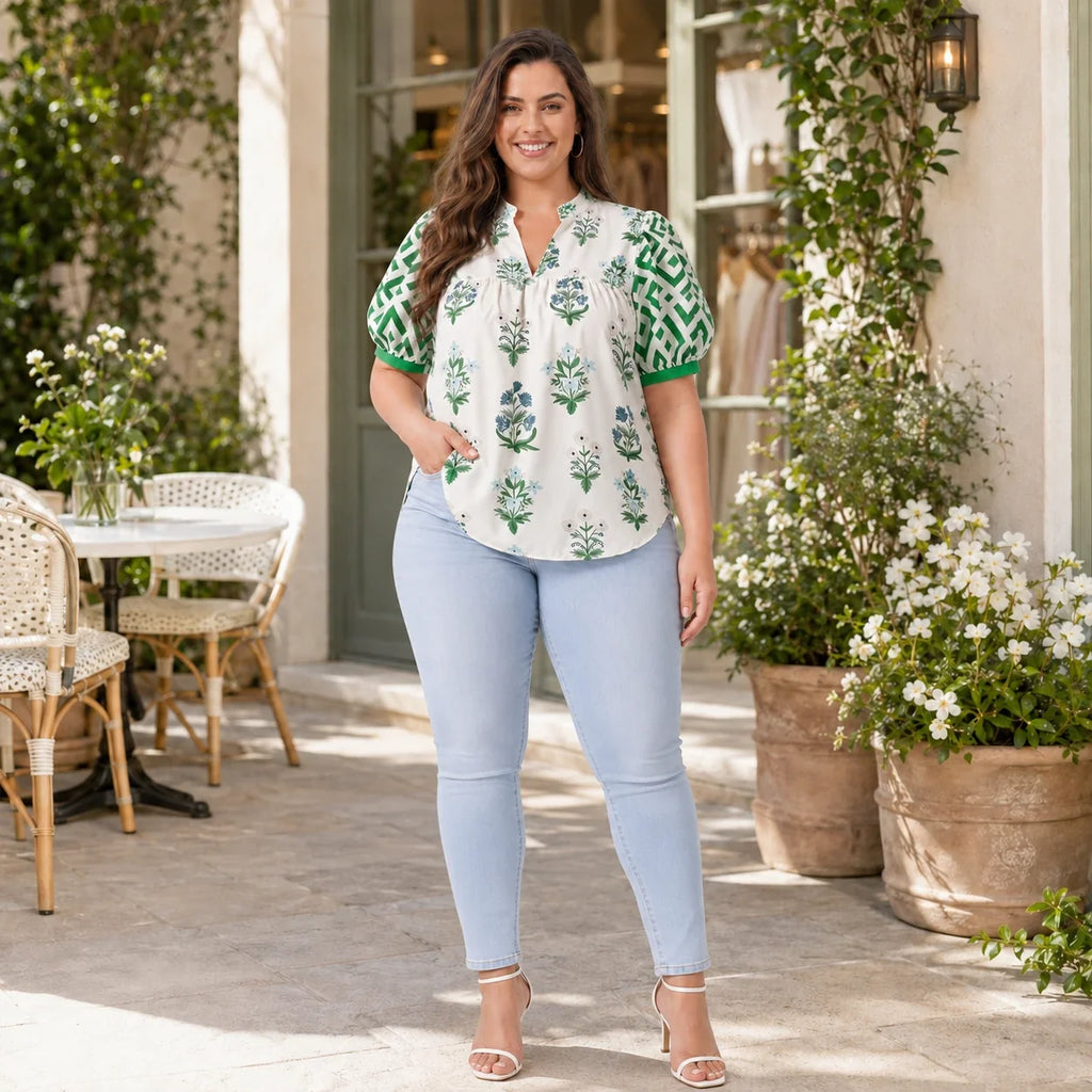 Botanical Puff Sleeve Blouse WHD0606415