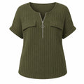 Ribbed Half-Zip Short Sleeve Top WHD0606416