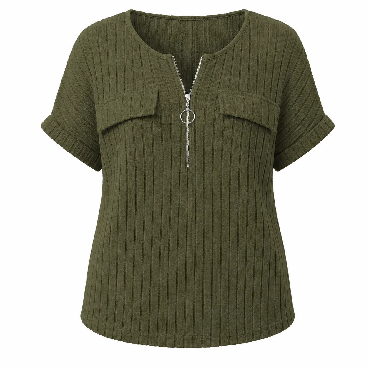 Ribbed Half-Zip Short Sleeve Top WHD0606416