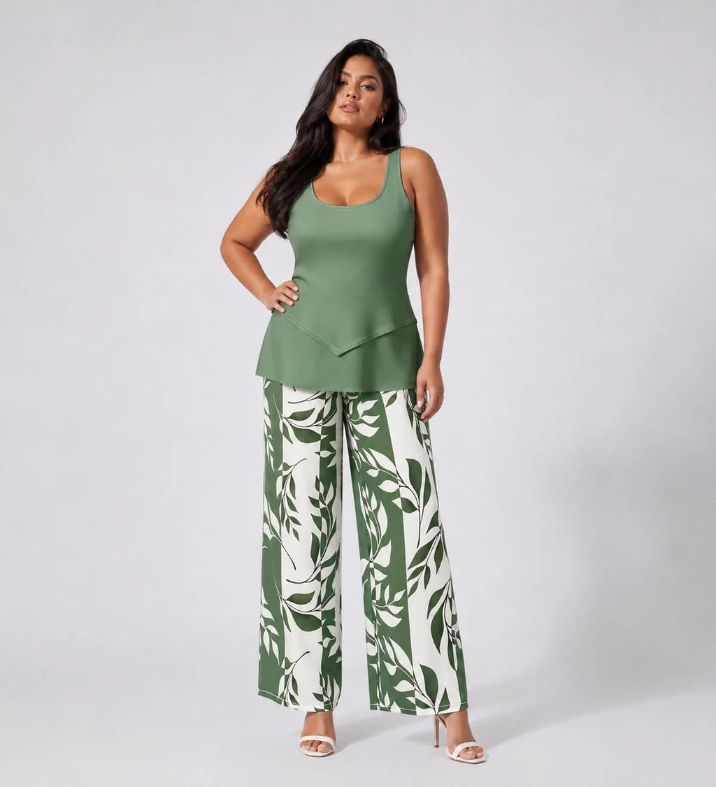 Leaf Print Wide Leg Jumpsuit WHD0606417
