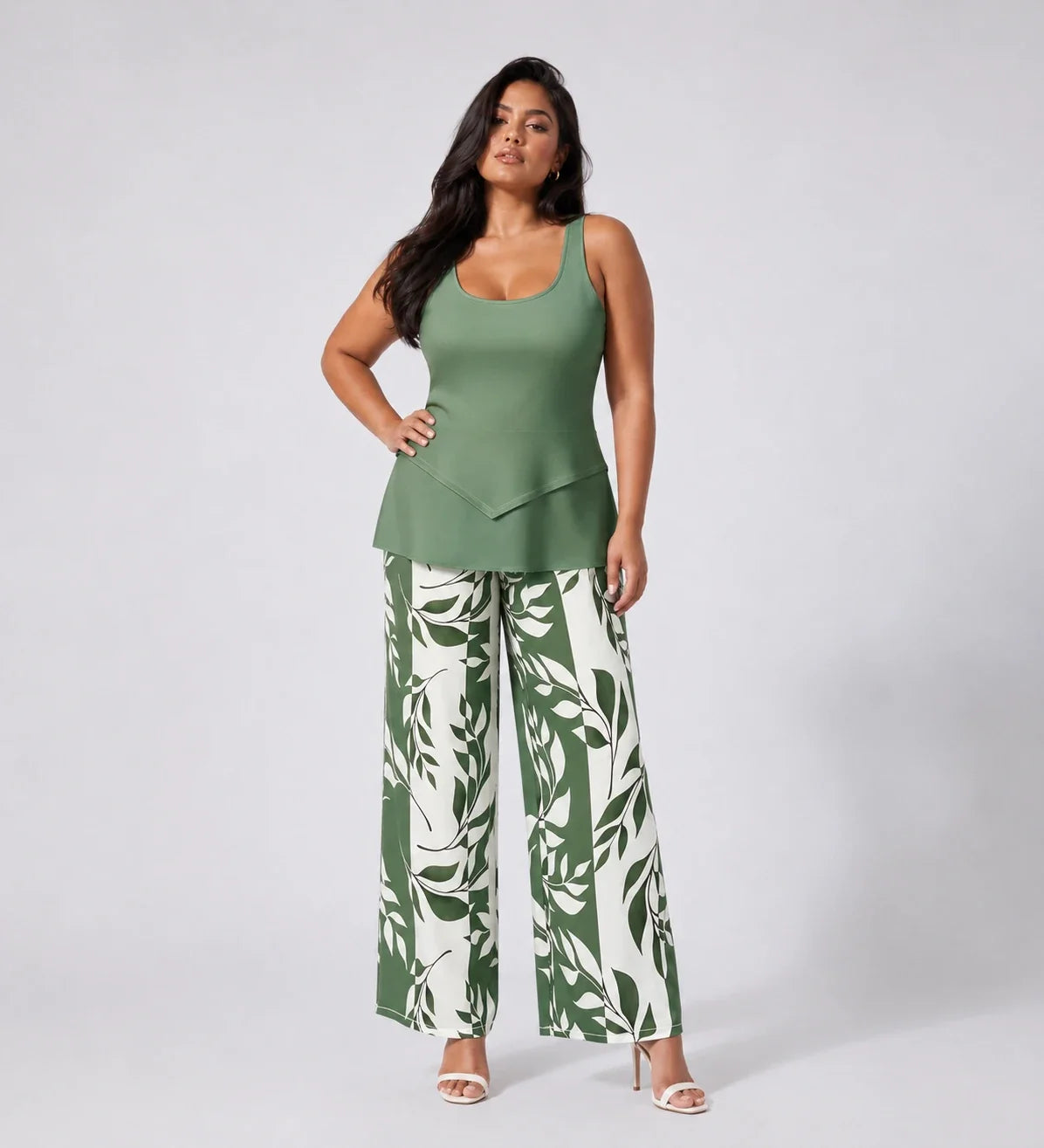 Leaf Print Wide Leg Jumpsuit WHD0606417