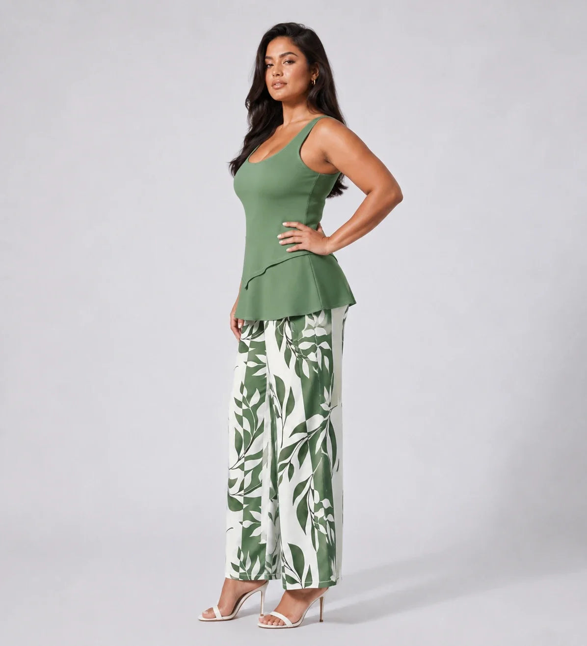 Leaf Print Wide Leg Jumpsuit WHD0606417