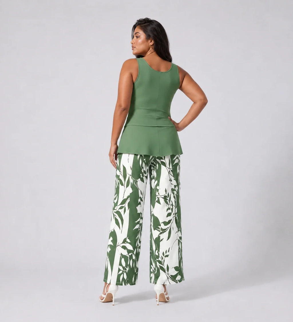 Leaf Print Wide Leg Jumpsuit WHD0606417