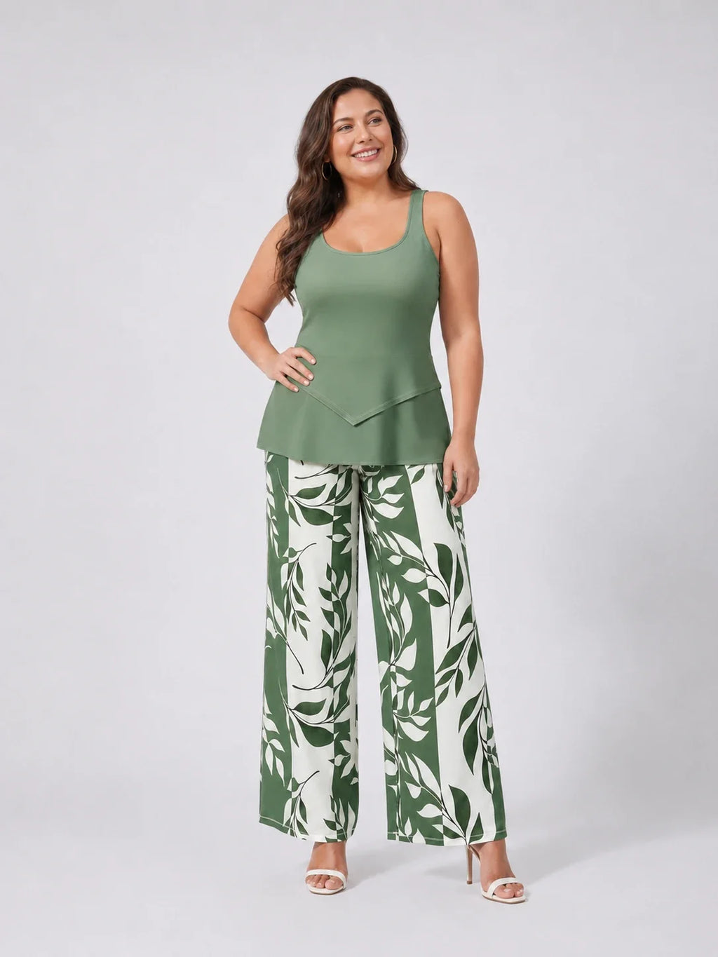 Leaf Print Wide Leg Jumpsuit WHD0606417