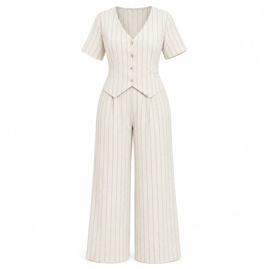 Pinstripe V-Neck Pant Set WHD0606418