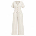 Pinstripe V-Neck Pant Set WHD0606418