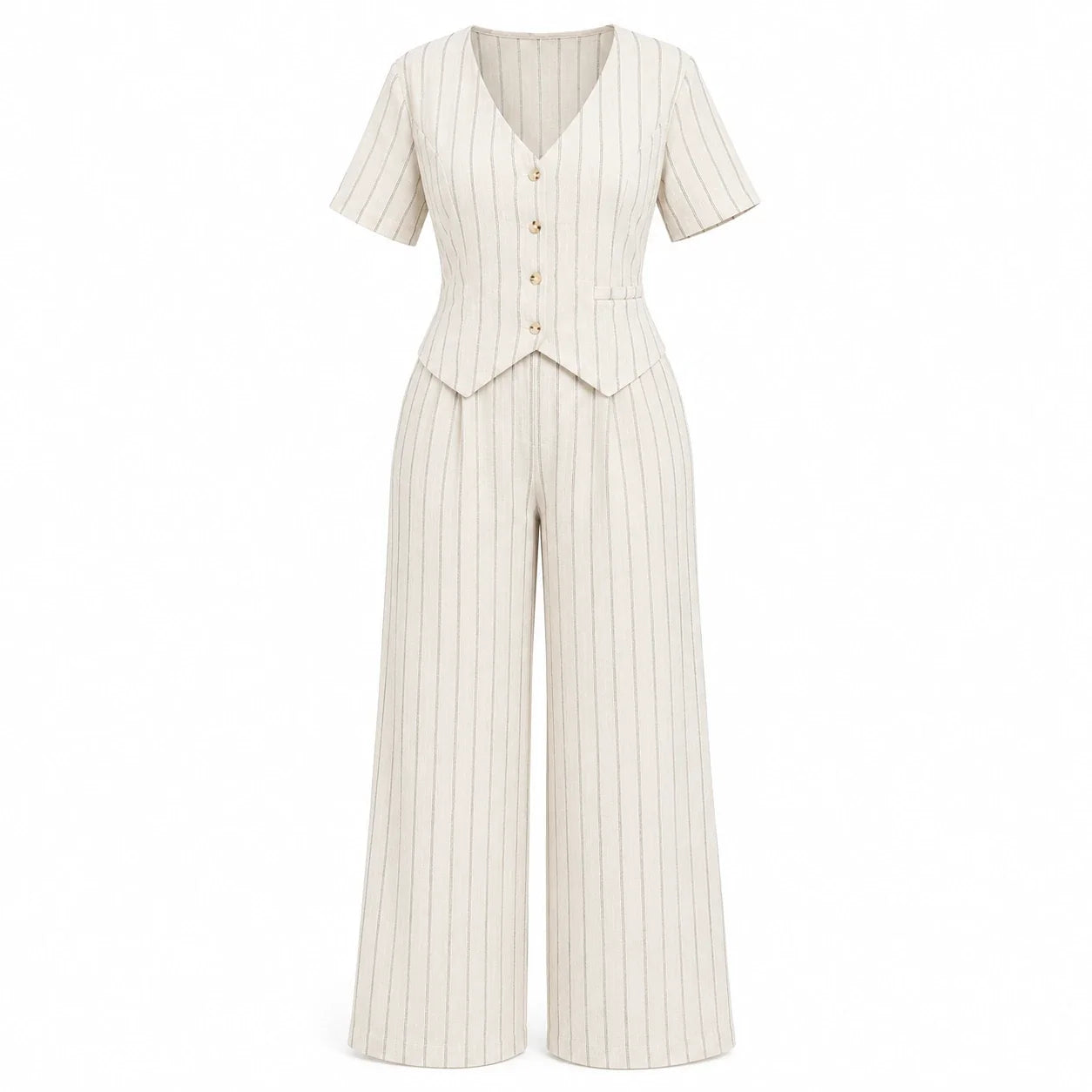 Pinstripe V-Neck Pant Set WHD0606418