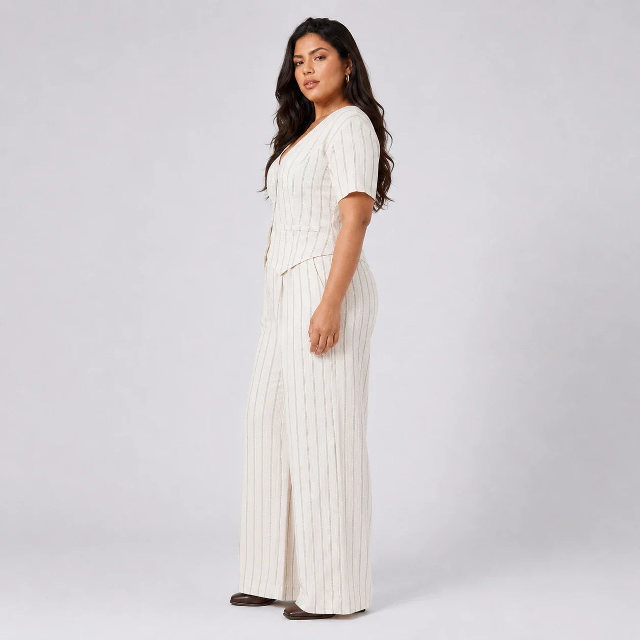 Pinstripe V-Neck Pant Set WHD0606418