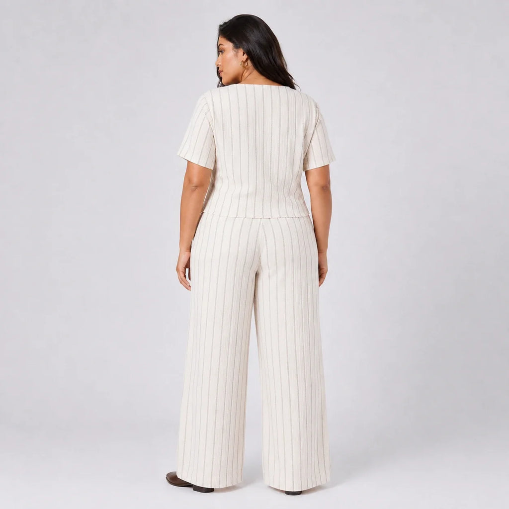 Pinstripe V-Neck Pant Set WHD0606418
