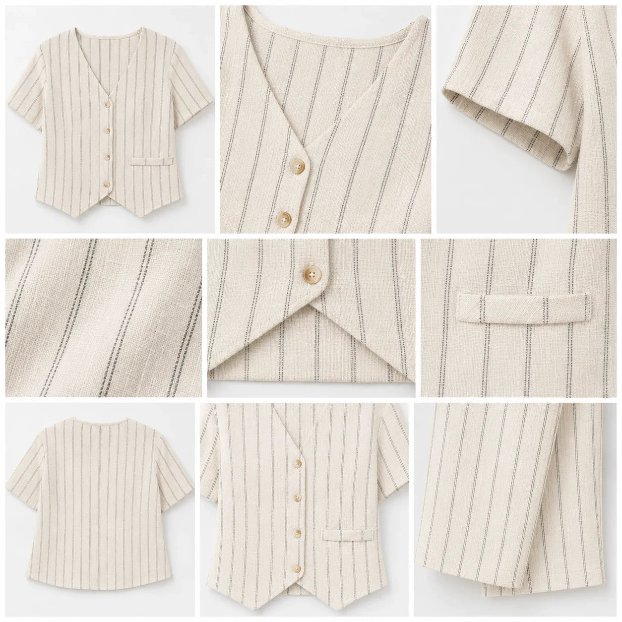 Pinstripe V-Neck Pant Set WHD0606418