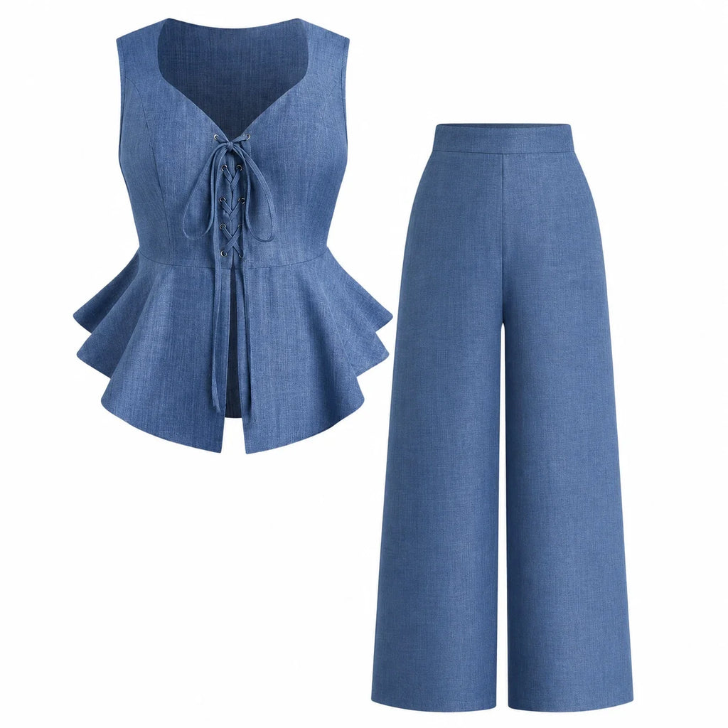Lace-Up Peplum Pant Set WHD0606419