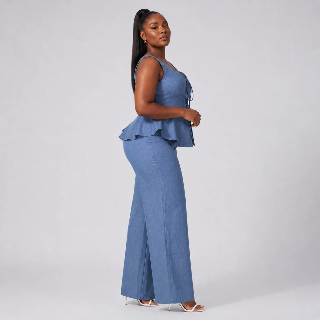 Lace-Up Peplum Pant Set WHD0606419