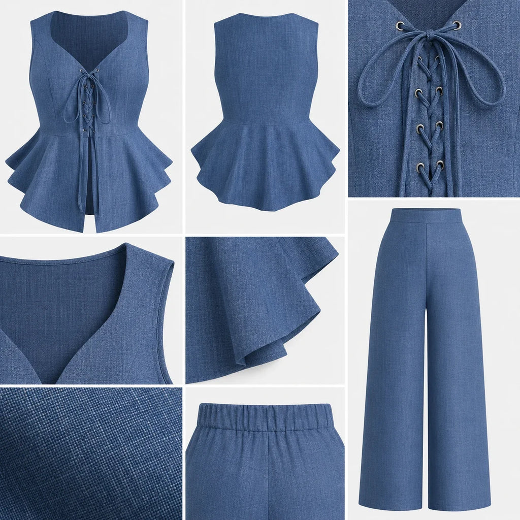 Lace-Up Peplum Pant Set WHD0606419