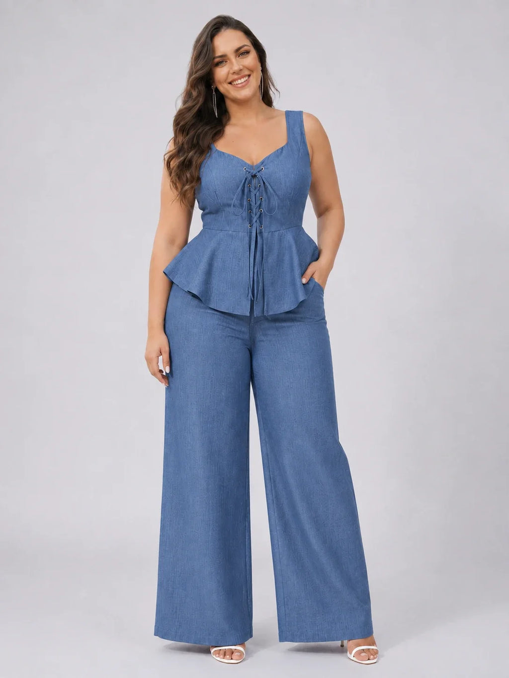 Lace-Up Peplum Pant Set WHD0606419