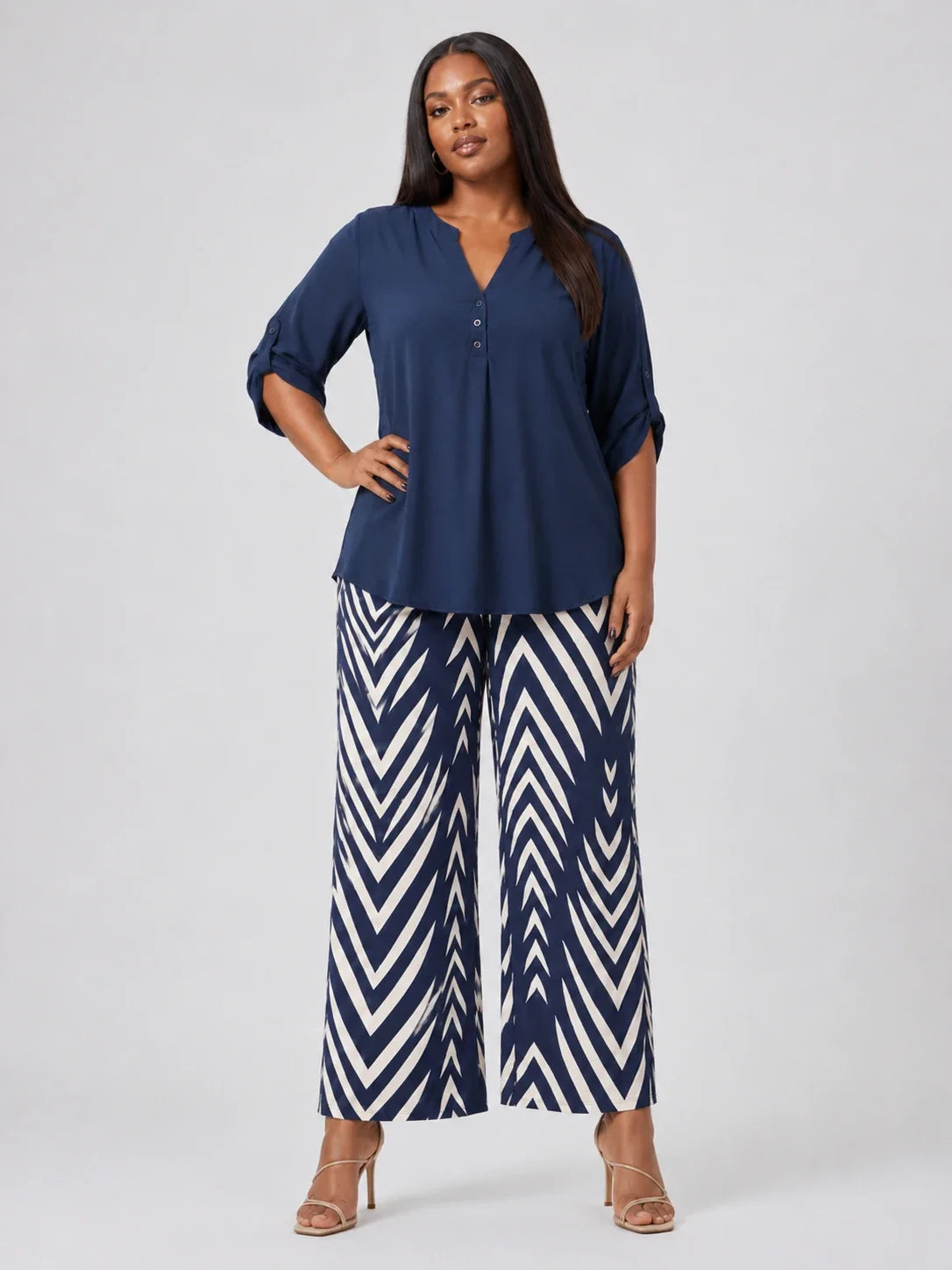 Chevron Wide Leg Pants Set WHD0606422