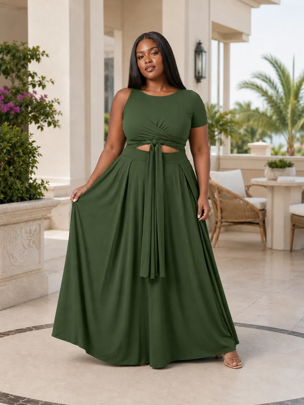 Twist Front Maxi Skirt Set WHD0606426