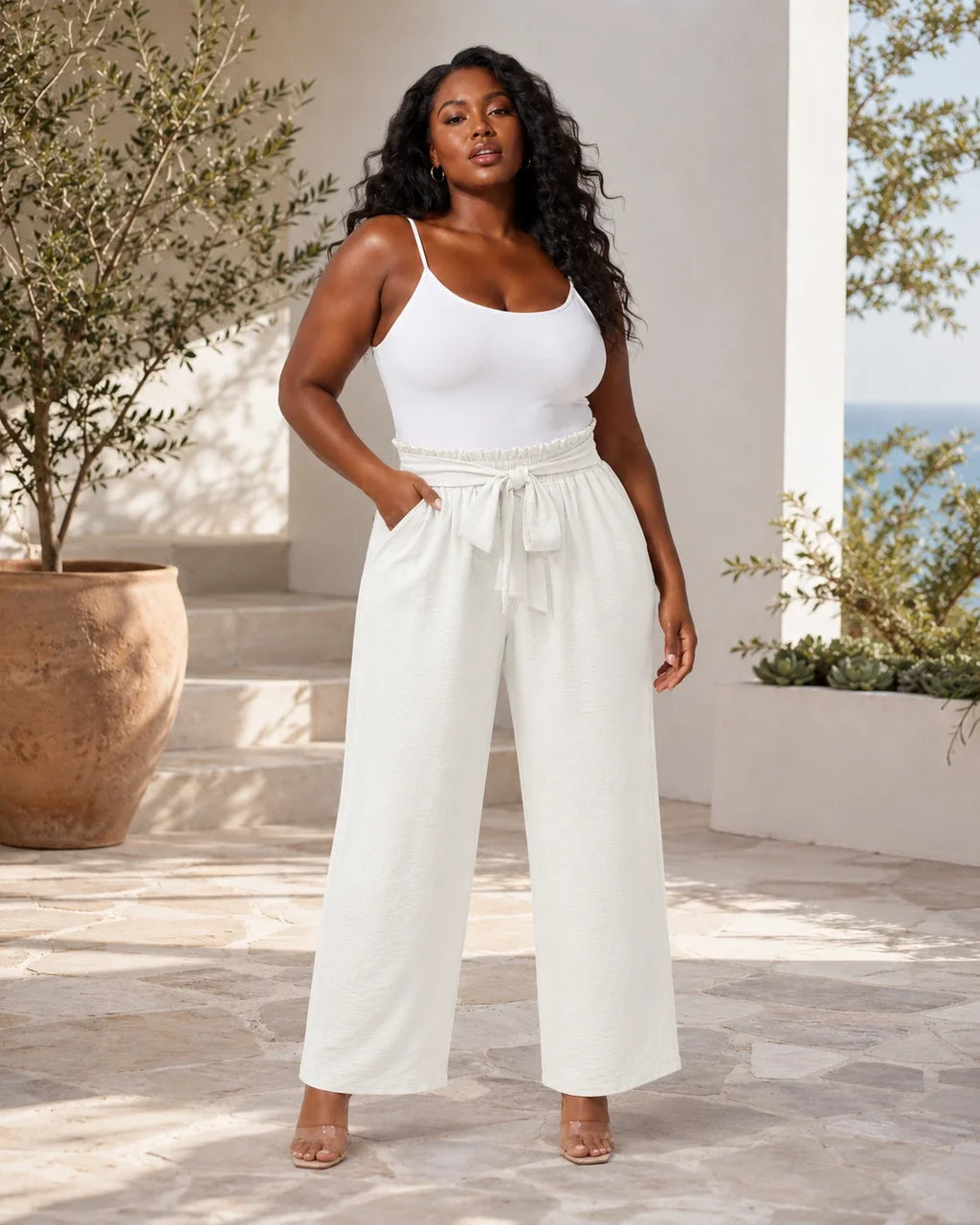 Tie Waist Wide Leg Pants WHD0606430