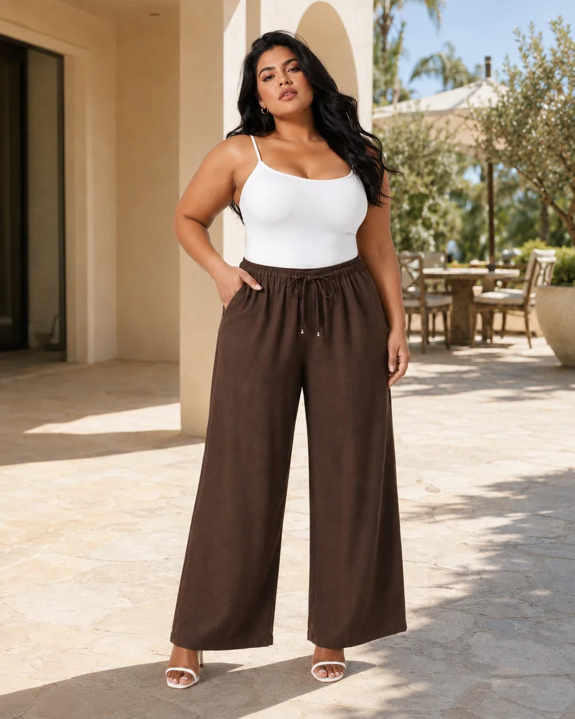 Drawstring Wide Leg Pants WHD0606431
