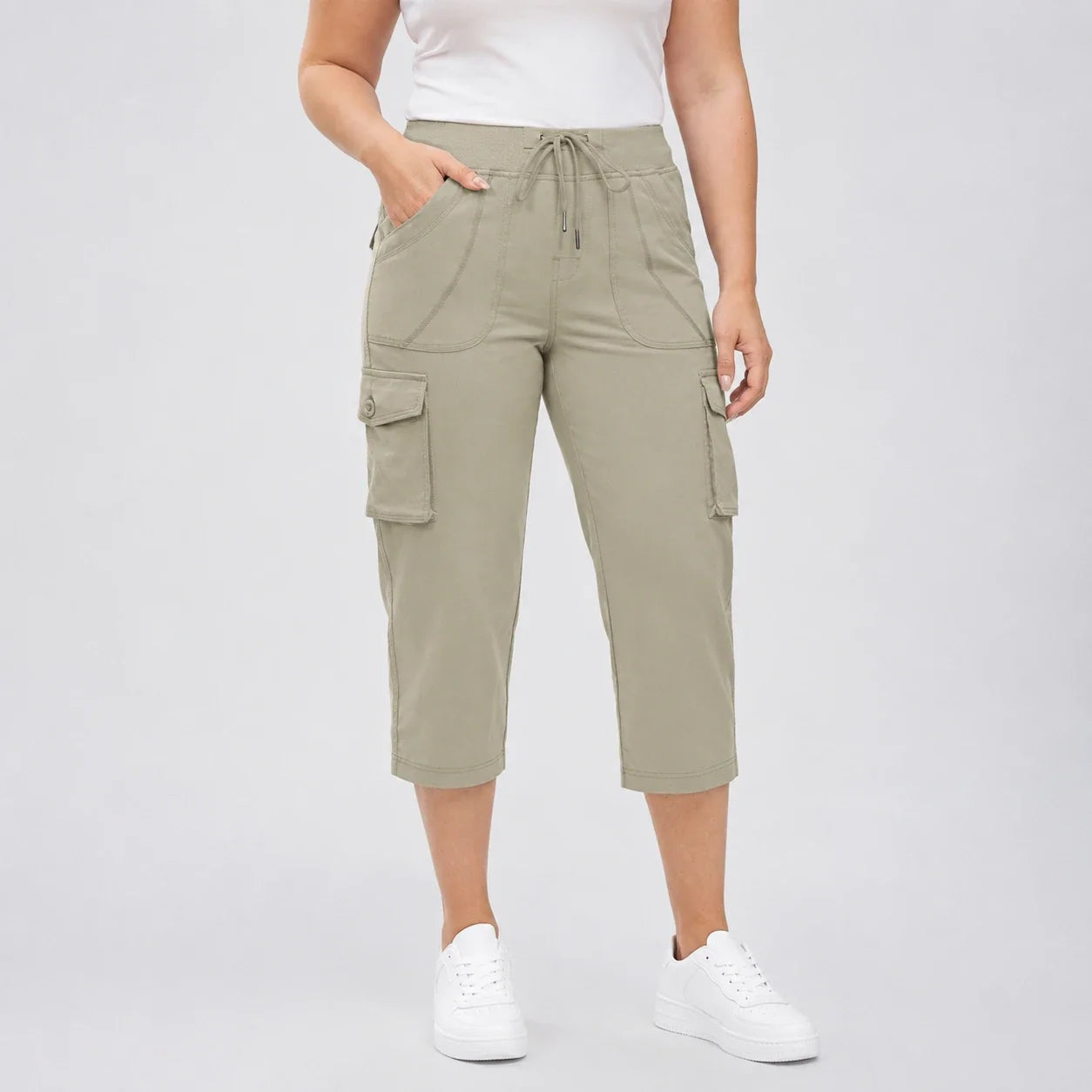Cargo Drawstring Capri Pants WHD0606432