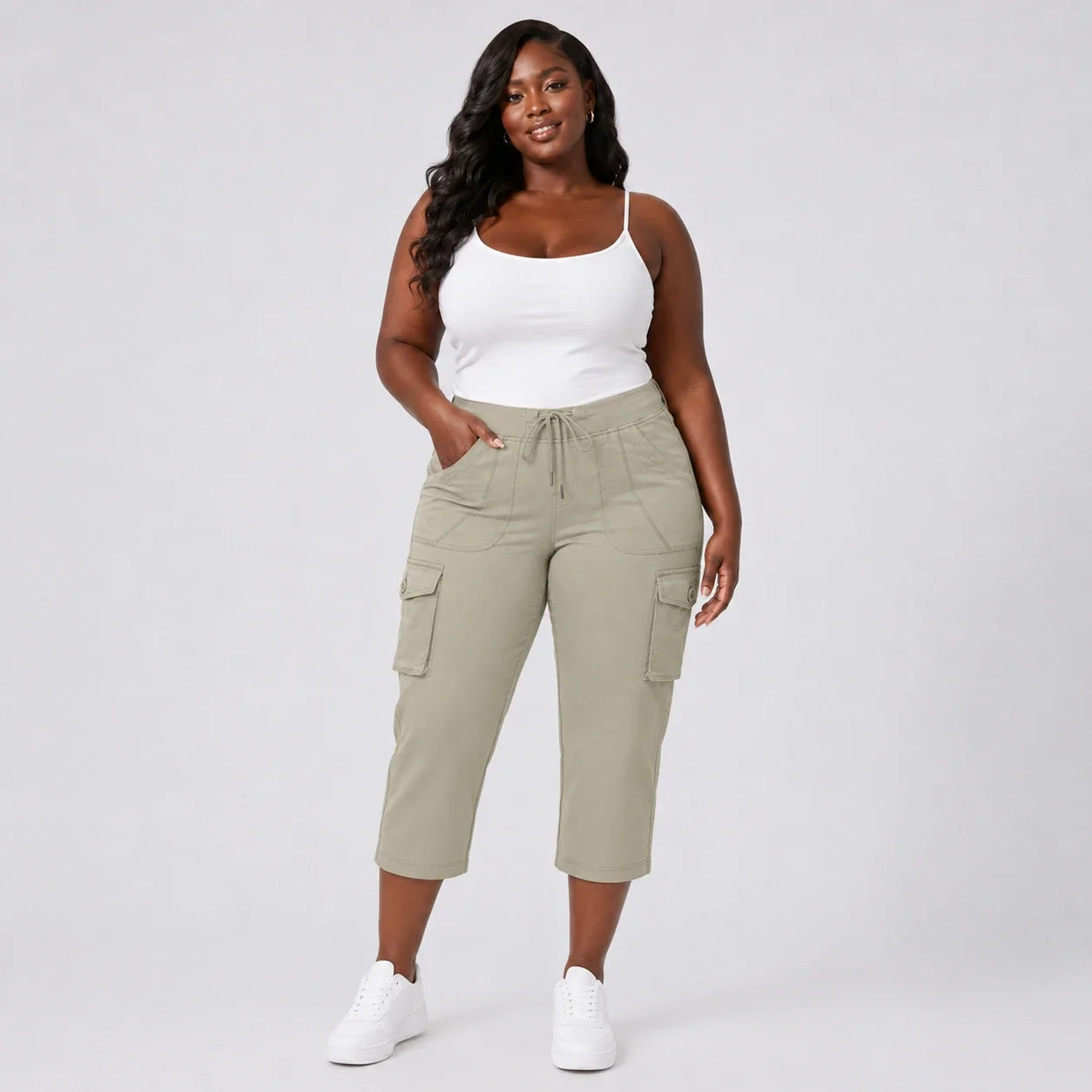 Cargo Drawstring Capri Pants WHD0606432