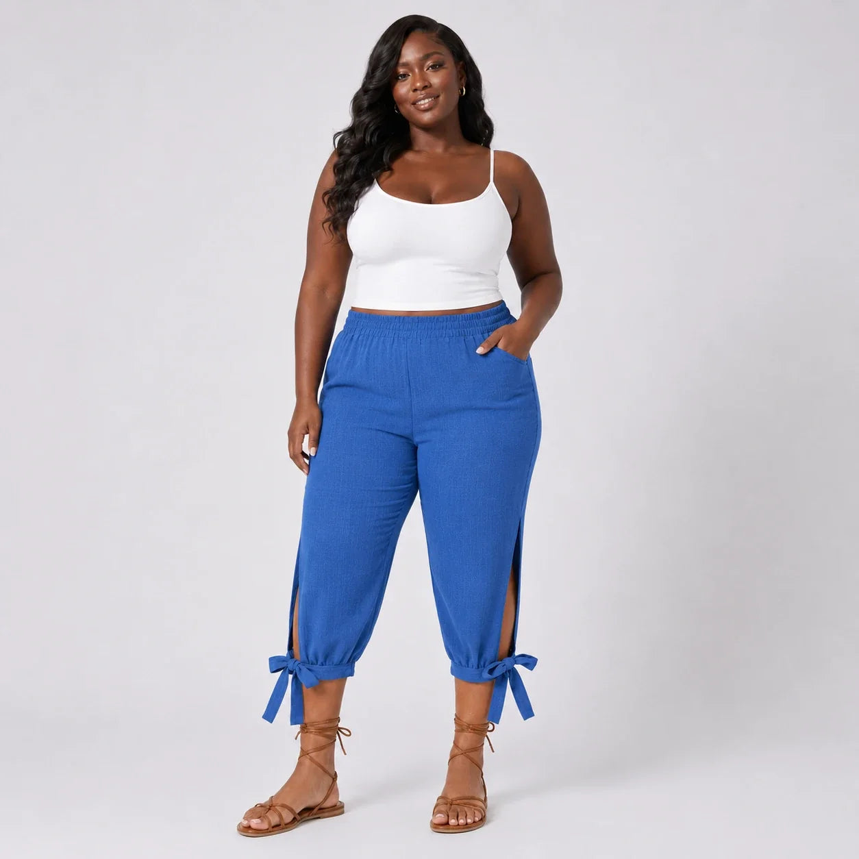 Tie Hem Capri Pants WHD0606434